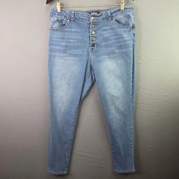 d.jeans Skinny Jeans Womens 16 Blue Button Fly High Rise Stretch Denim - Picture 1 of 7